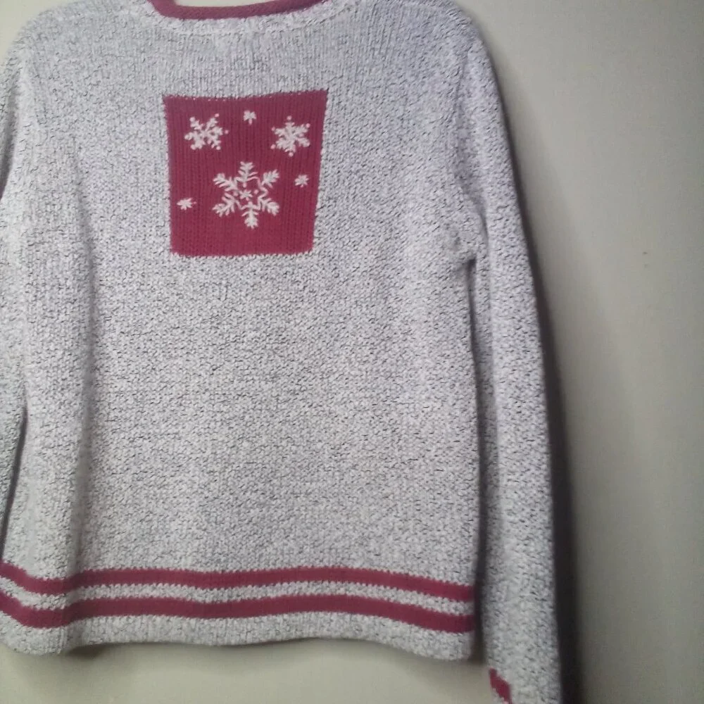 Christopher Banks Sweater S Christmas Holiday Snowman Long Sleeve Hand Embroider